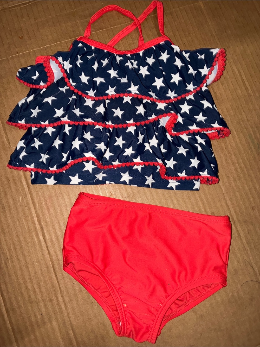 💼2️⃣ Carter's Navy Star Ruffle Tankini with Red Bottoms